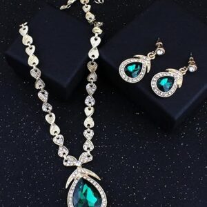 Shining Diva Fashion Latest Stylish Design Fancy Crystal Necklace Jewellery Set for Women (15221s)(Green)